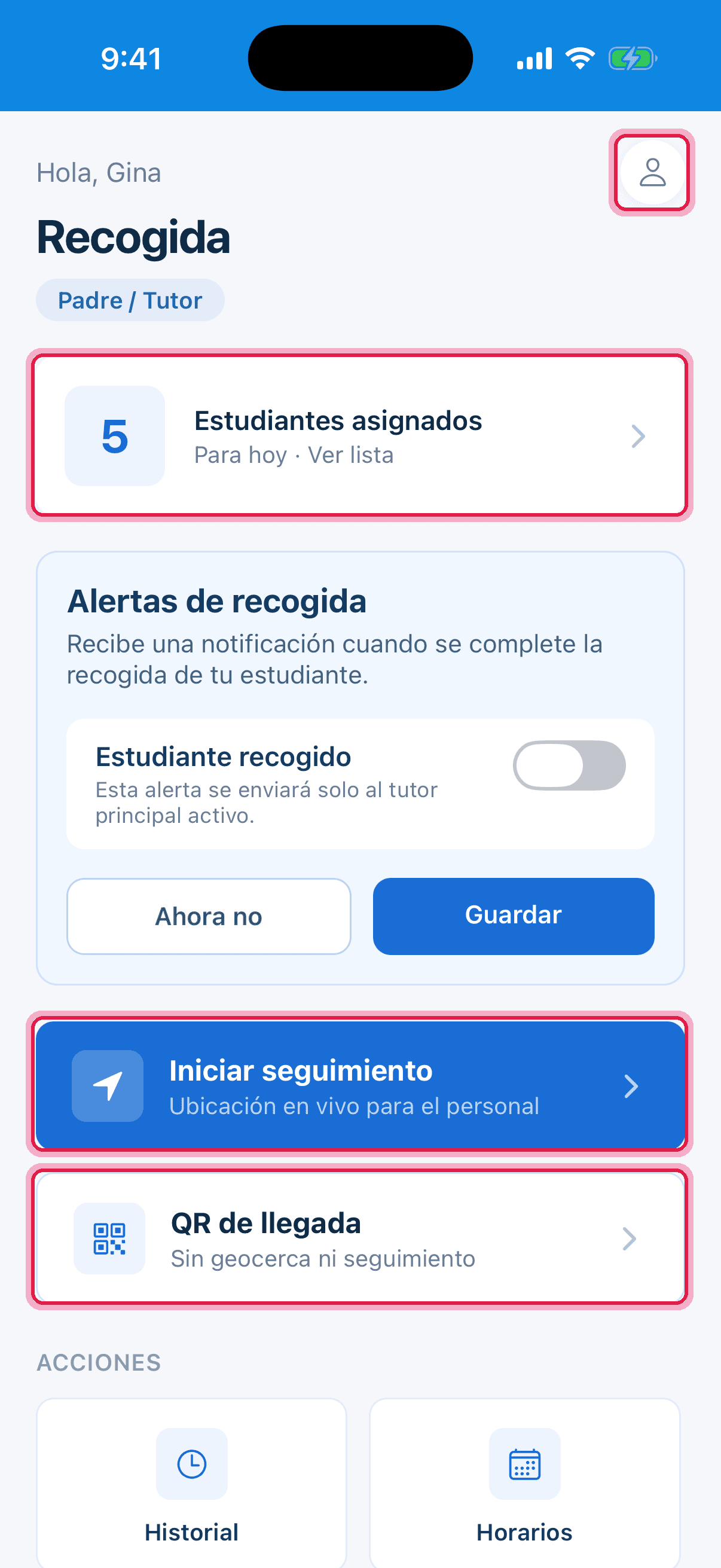 Vista anotada de la pantalla principal de Vialidad DiME