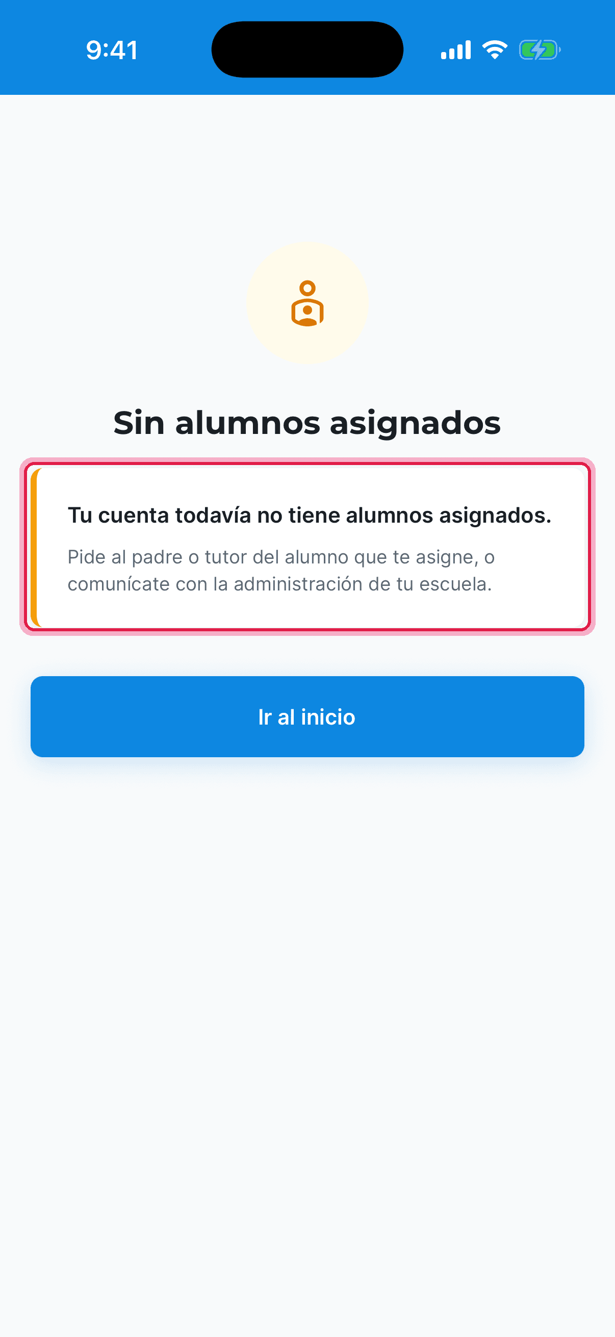 Pantalla de espera mientras la escuela activa el acceso